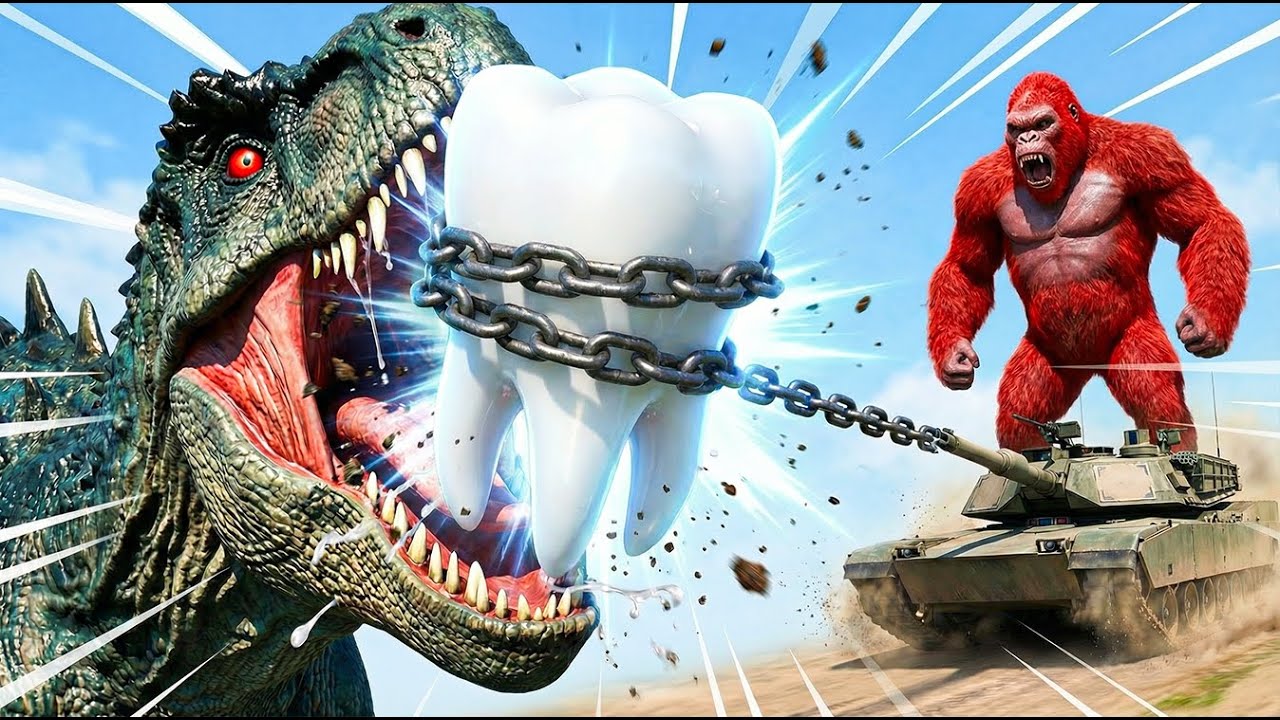 Epic T-Rex Toothache! Red Kong & Tank Pull Tooth 🦷 Funny Dinosaur Action Comedy Movie | Rescue T-rex
