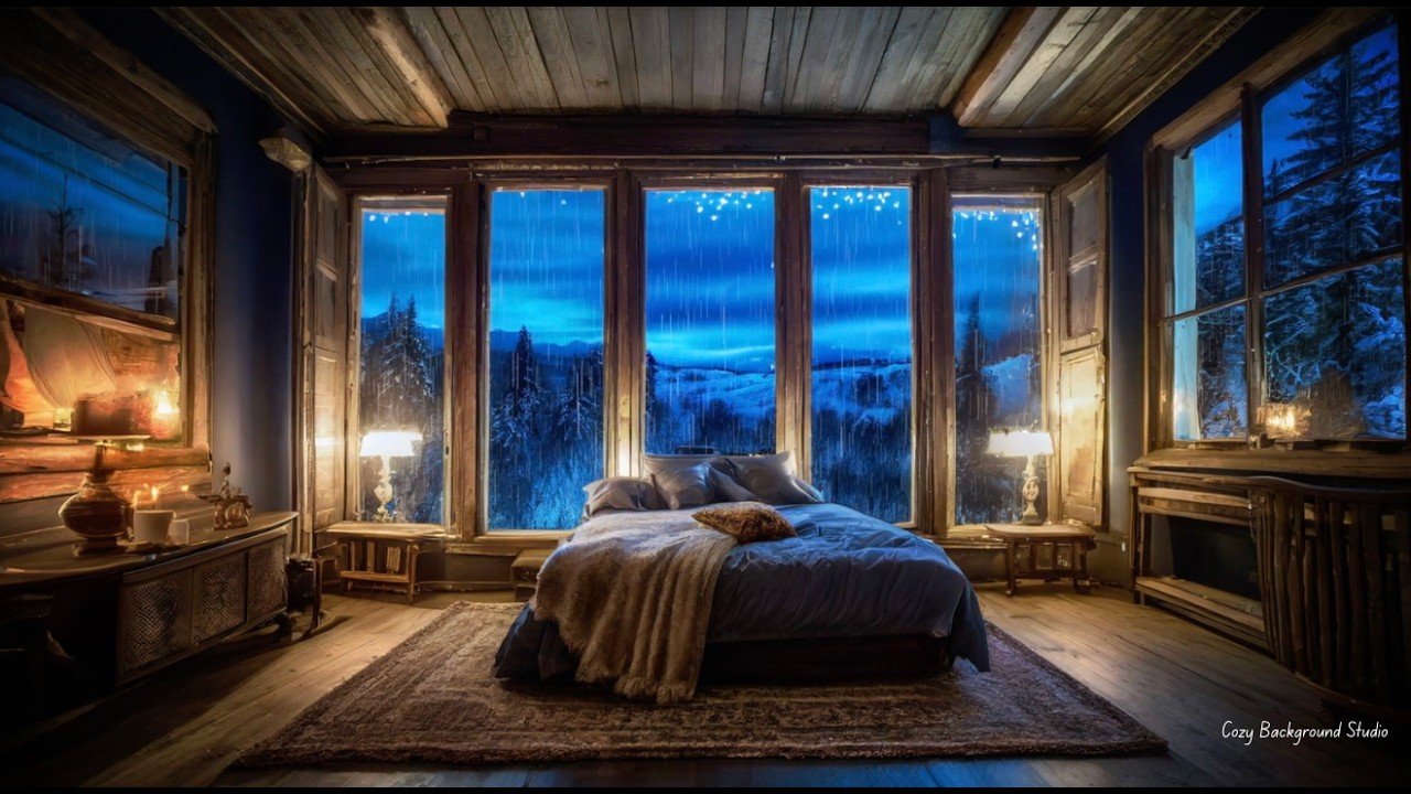 Rain Sounds for Sleep with Soft Thunder | Cozy Room in Mountains (3 Hours)