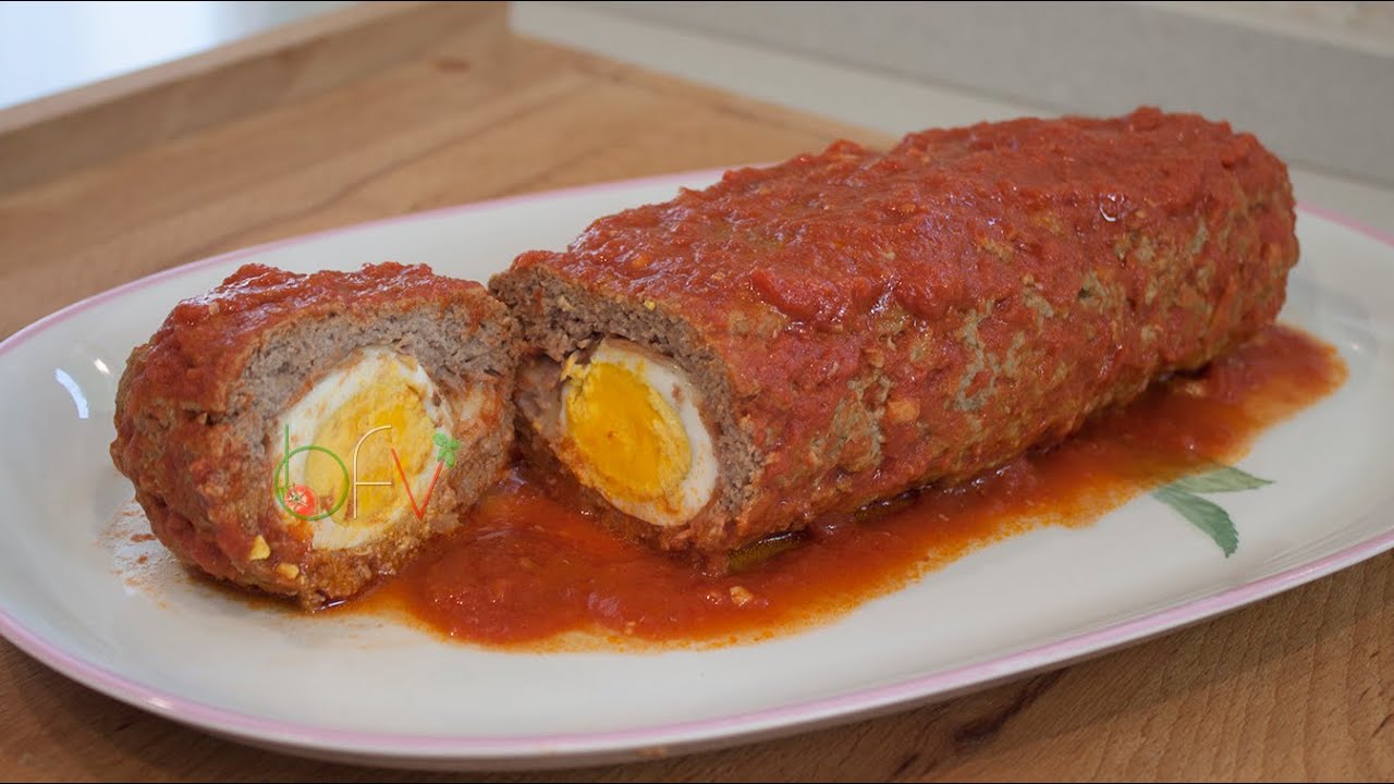 POLPETTONE FARCITO, AL SUGO DI POMODORO - COTTO IN PADELLA