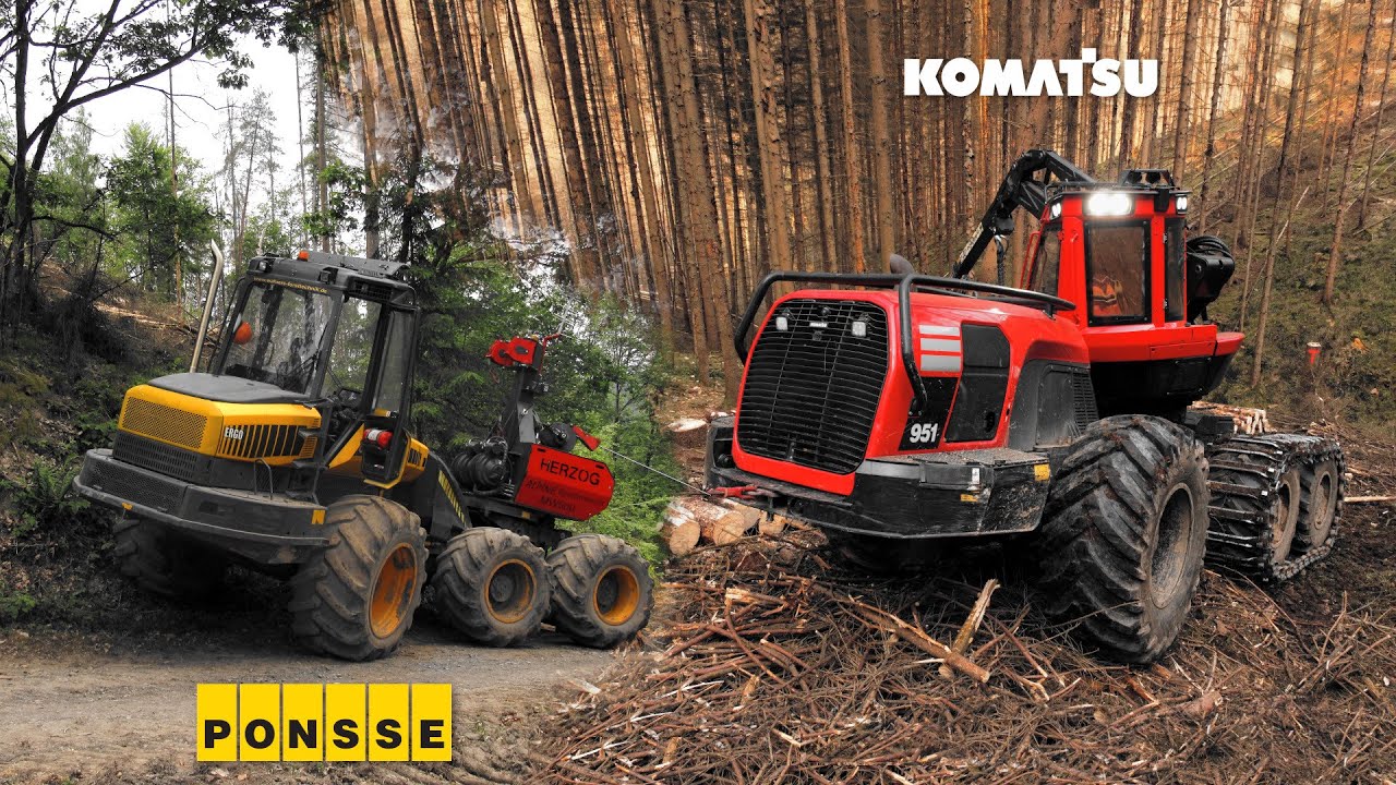 Holzernte im STEILHANG 🌲 - Komatsu 951 und Ponsse ERGO mit Herzog-Traktionswinde [HD]