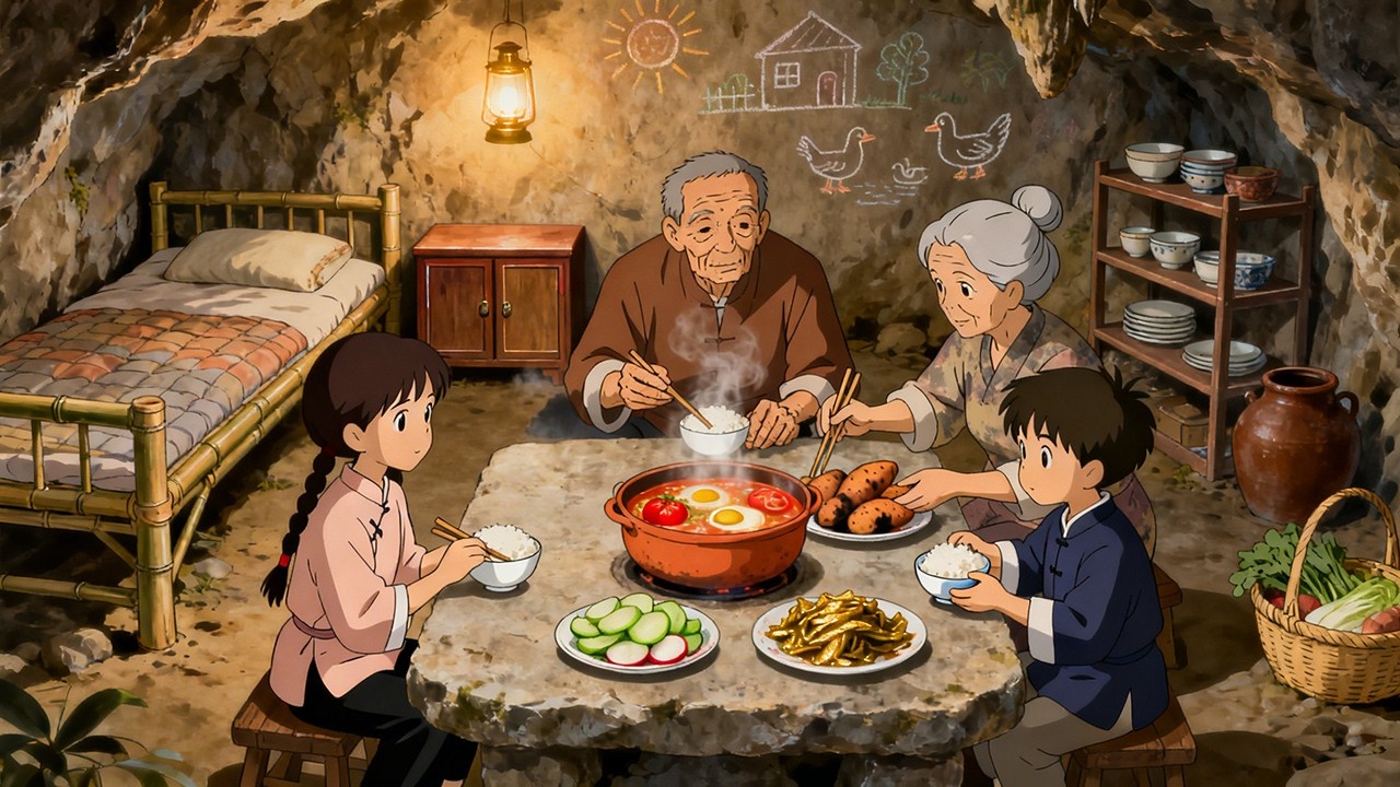Peaceful Cave Life: Silkworms, Weaving, Corn Harvest & Sleeping Under Stars | Ghibli Style Video