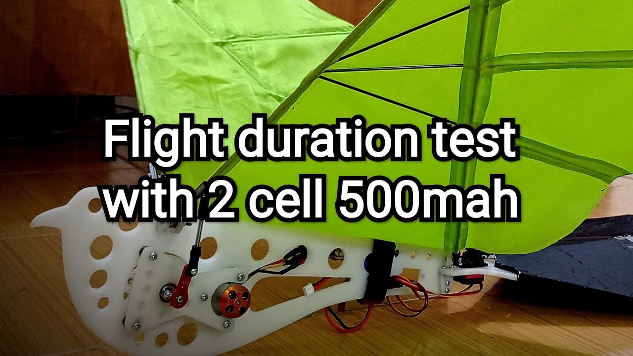 ornithopter - rc bird test uji kelayakan lama durasi terbang 2 cell 500mah