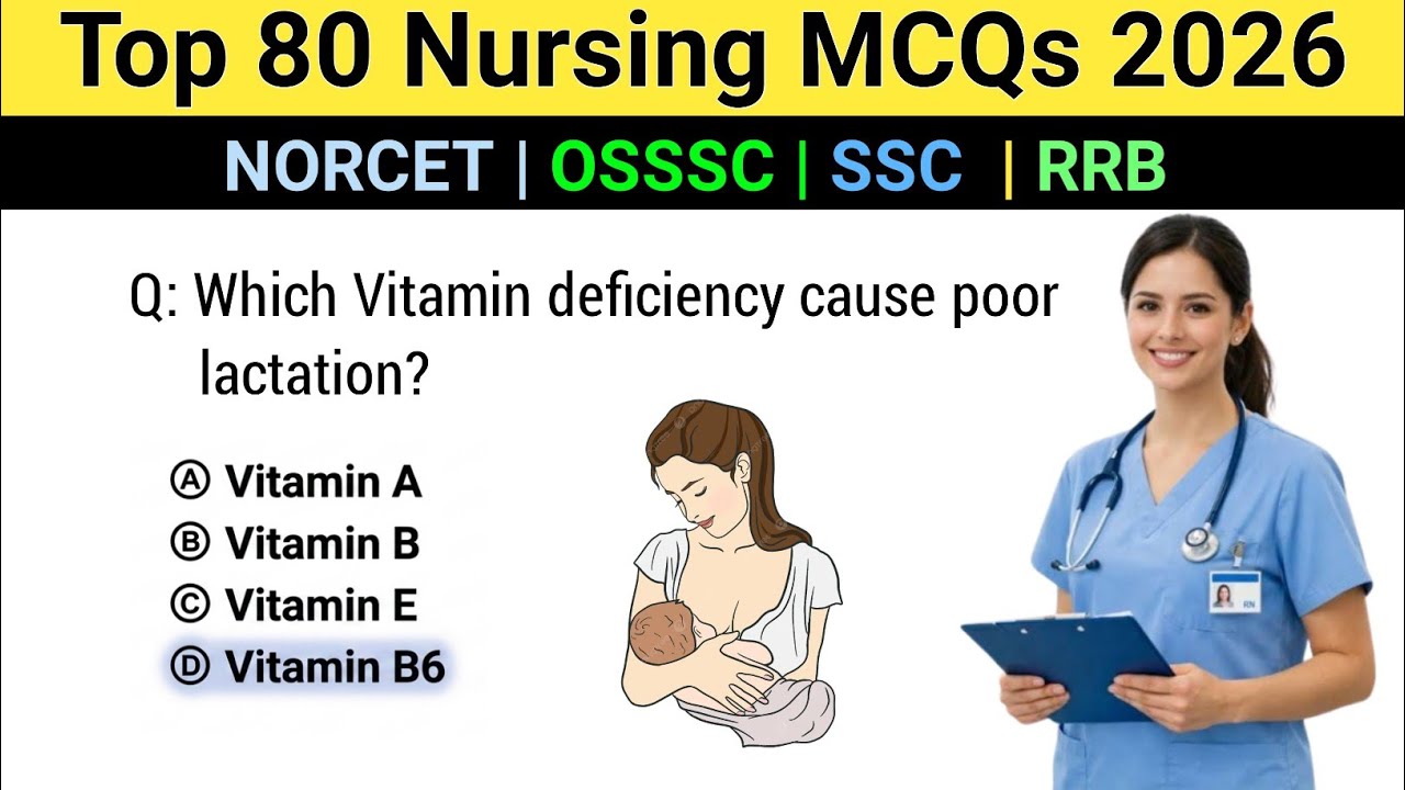 Top 80 Nursing MCQs 2026 | NORCET, RRB, OSSC & SSC | Nursing Questions & Answers