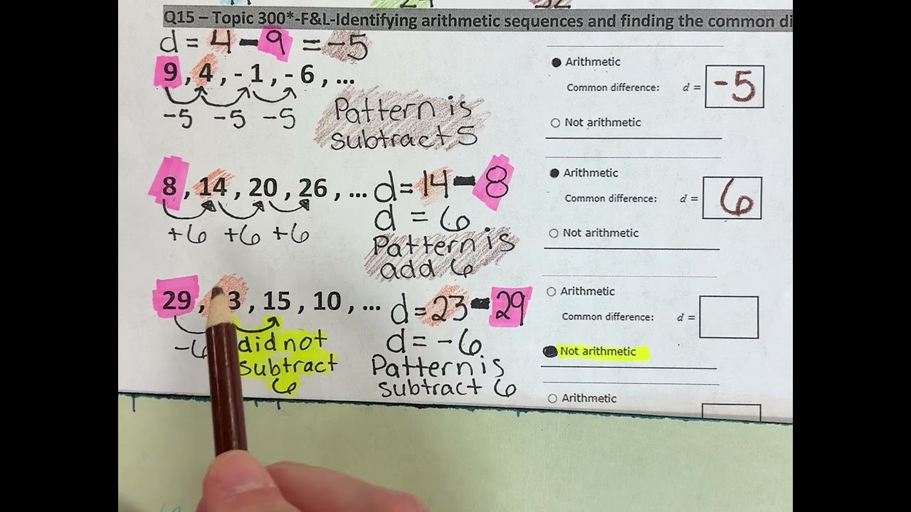 Identifying arithmetic sequences and finding the common difference ￼
