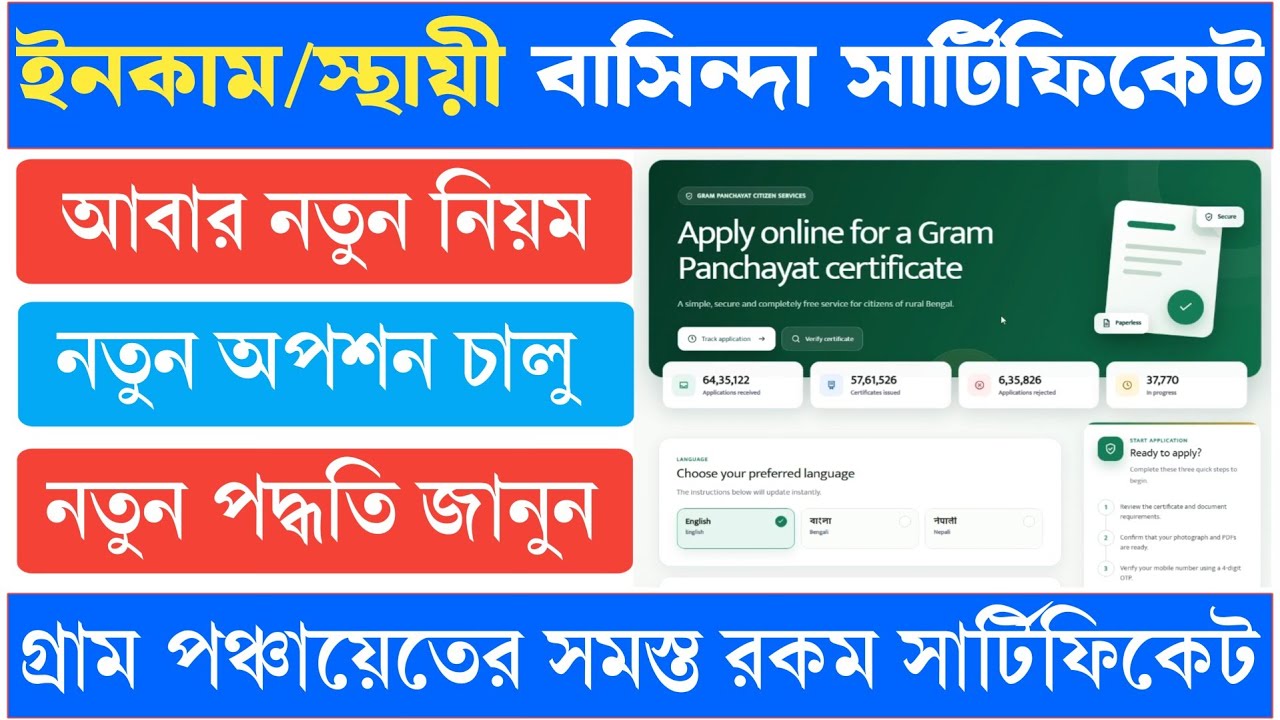 গ্রাম পঞ্চায়েতের ইনকাম সার্টিফিকেট আবেদন । Gram Panchayet Income Certificate Residential Certificate