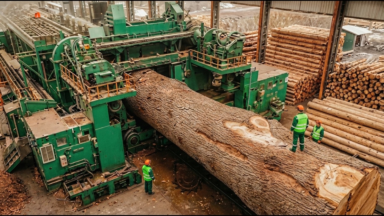 Inside the Mega Sawmill – How Giant Trees Become Perfect Plywood Sheets for Luxury Interiors 🌲🏭