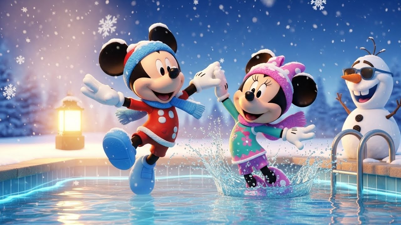 Mickey & Minnie Winter Swimming Pool Fun ❄️🏊‍♂️ | Snowy Adventure Story