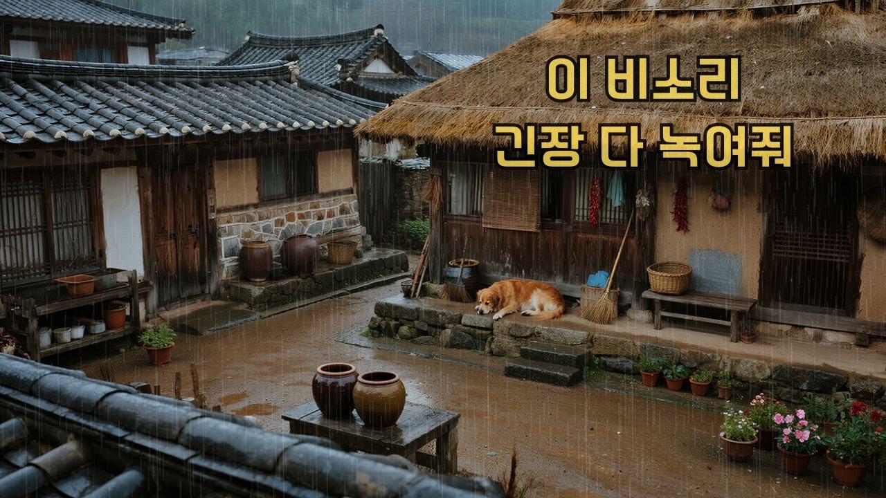 🎆주르륵 빗소리 자장가, 한옥 처마 아래 잠든 강아지의 포근한 휴식 | 한국 전원 힐링 ASMR
