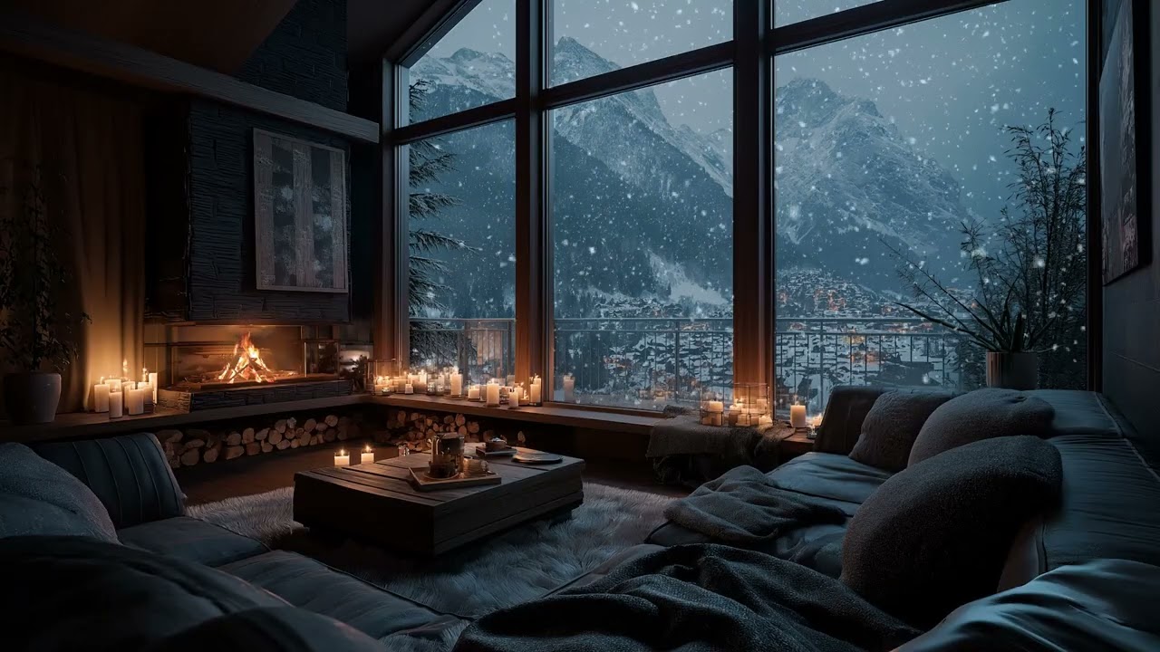 🌌 Tranquil fireside night | Snowy silence and fireplace warmth for pure comfort.
