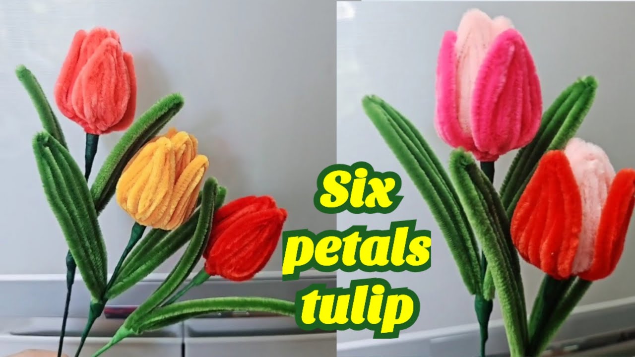 Six Petals Tulips Tutorial/ Pipe cleaner Flower....#buhay ofw vlog #diy #fuzzywireflowers 