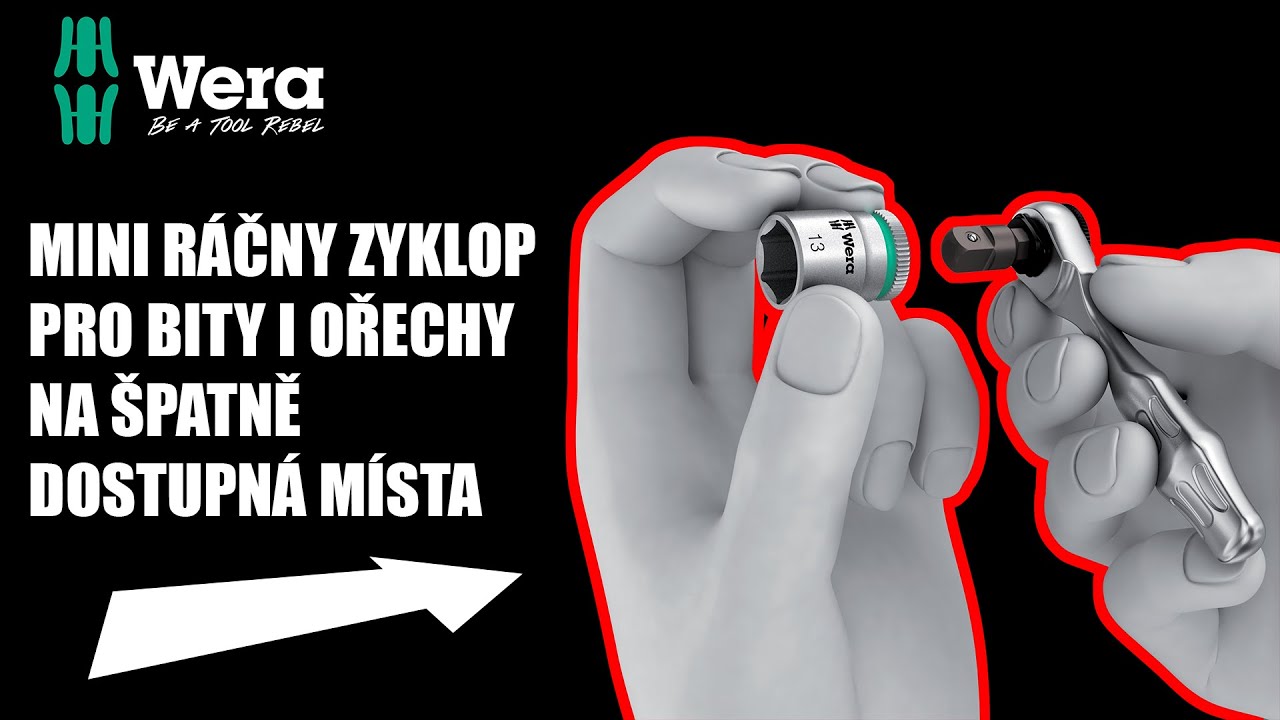 Mini r&aacute;čny WERA ZYKLOP na bity i ořechy pro &scaron;patně dostupn&aacute; m&iacute;sta