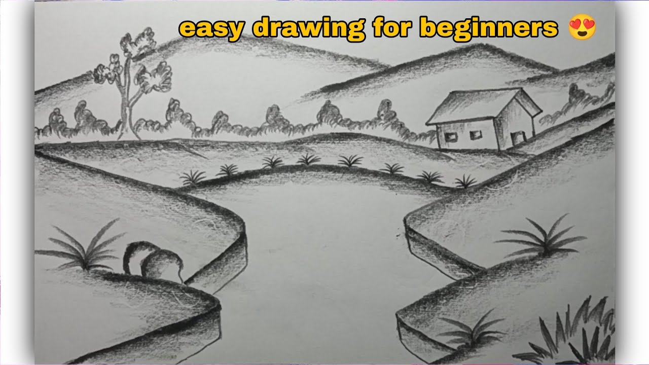 How to draw beautiful mountain river scenery 😍 | easy drawing for beginners #easydrawing #drawing 