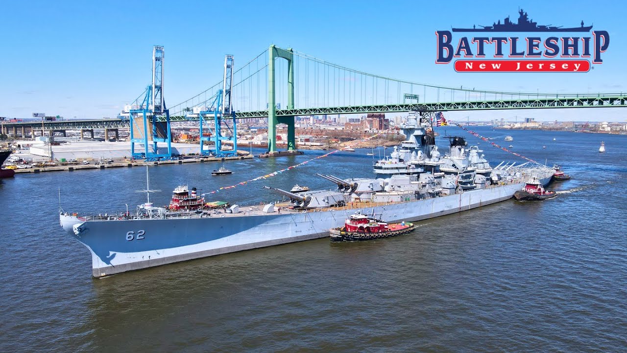 Moving the Battleship New Jersey Drone Footage 4K