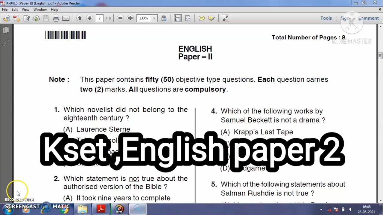 Kset, English paper 2 solved with brief explanation, held in 2015.