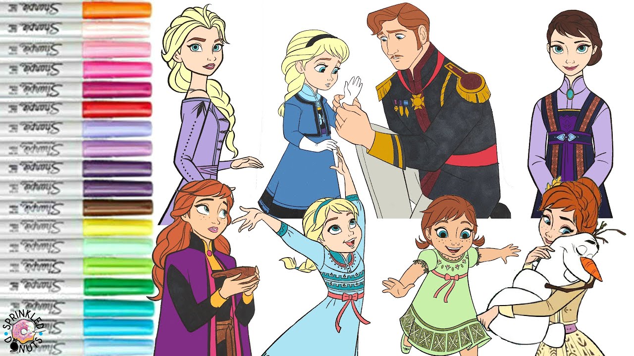 Disney Frozen Coloring Book Compilation Anna Elsa Queen Iduna King Agnarr and Olaf