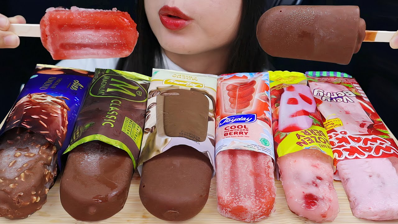 ASMR CHOCOLATE AND PINK ICE CREAM, MAGNUM CLASSIC, AICE CHOCOLATE ALMOND, JOYDAY MOCHA CRISPY