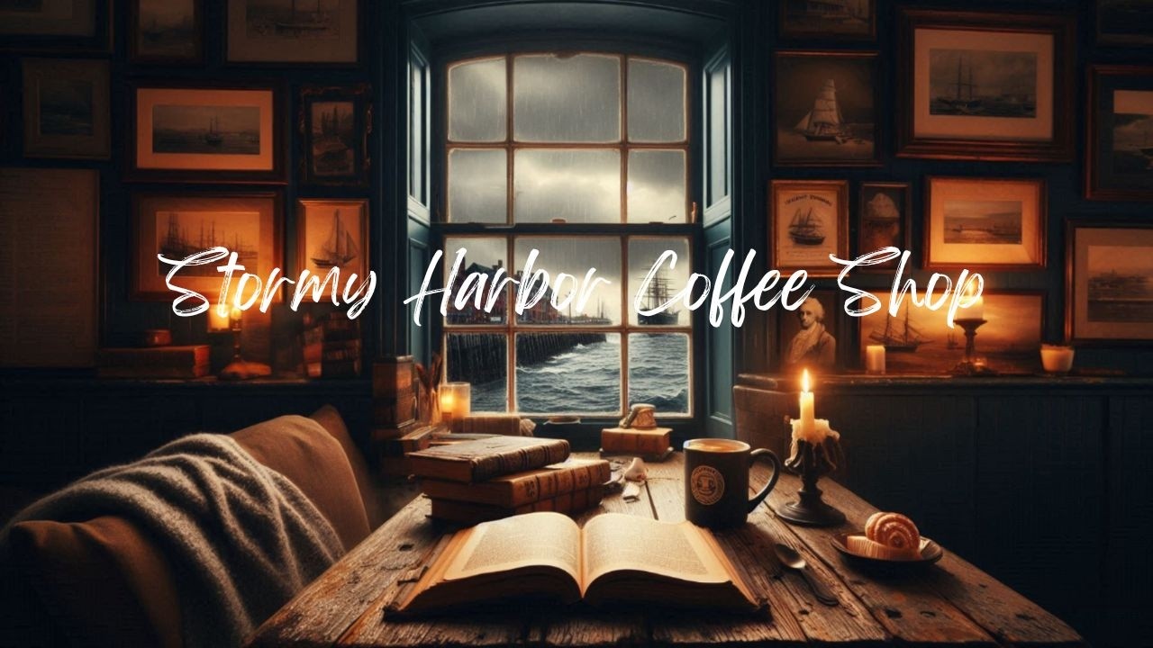 Cozy Harbor Coffee Shop Ambience ☕🌧️ | Moody Reading Nook with Thunderstorm Sounds | Read & Relax