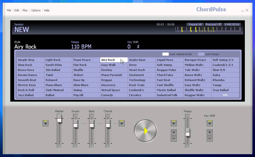 Create midi backing tracks or loops with ChordPulse music software