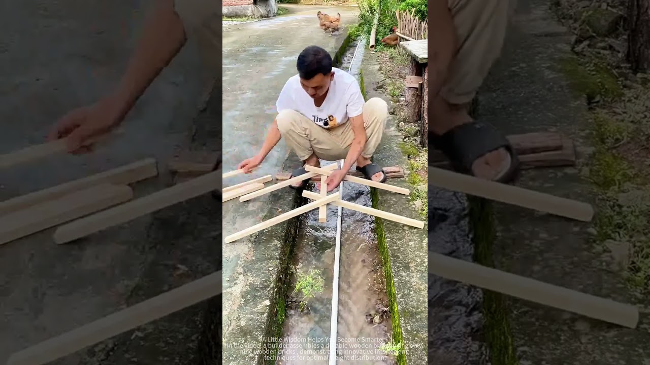 Manually display 9 wooden squares to build a wooden bridge
