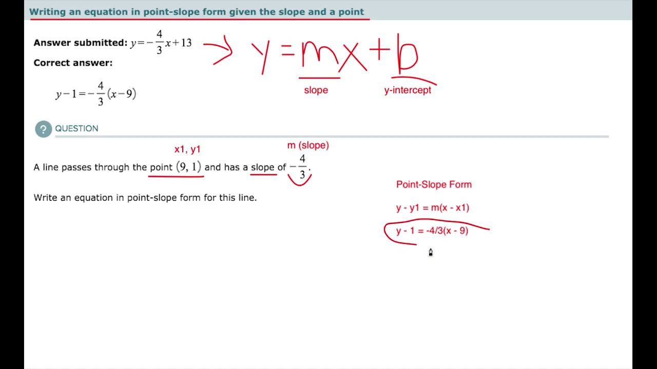 ALEKS: Writing equations in Point Slope Form