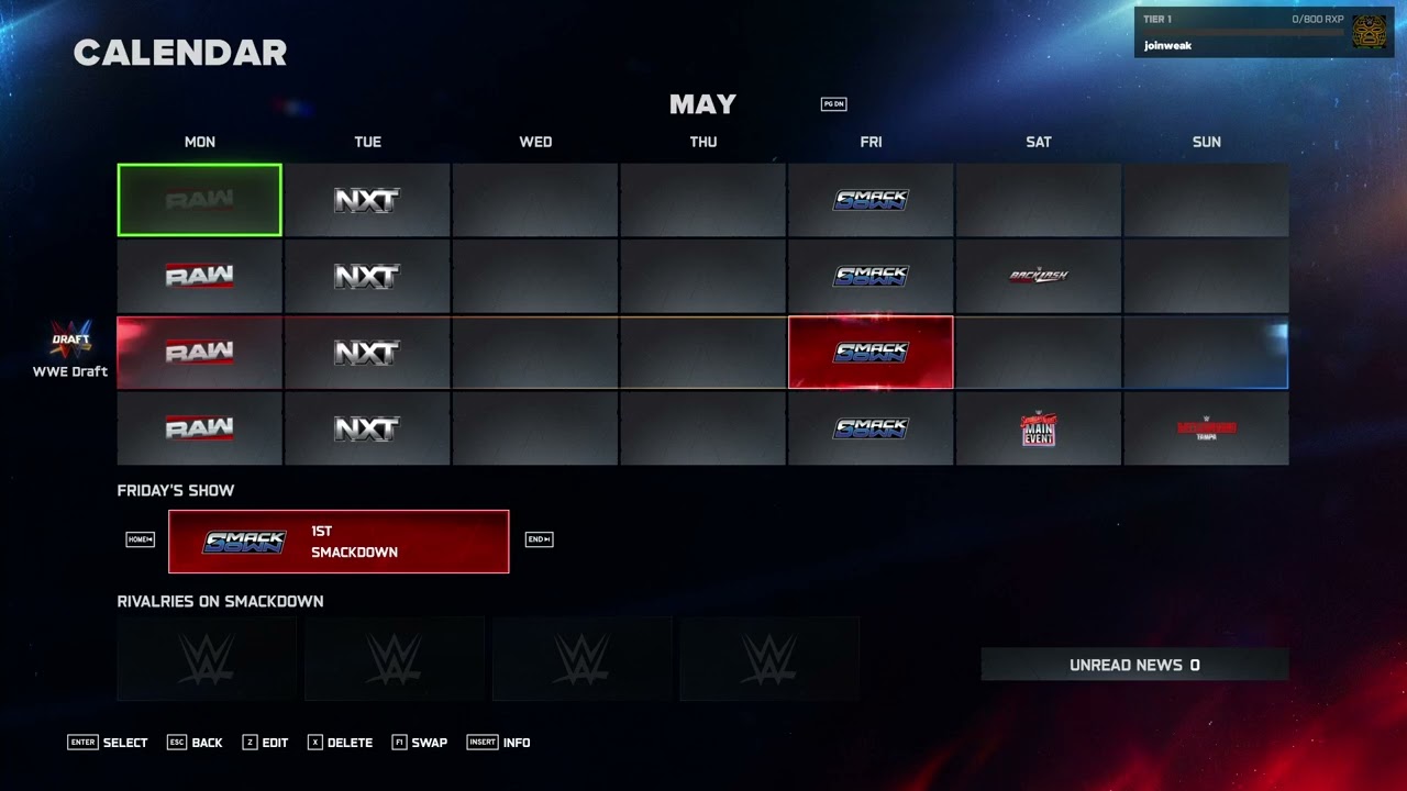 Как управлять календарем в WWE 2K26 в режиме Universe