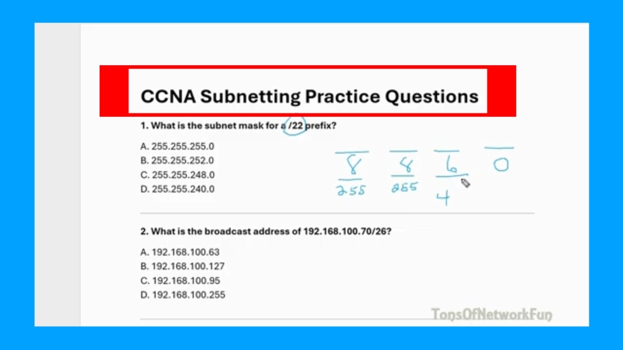 Практические вопросы и ответы по подсетям CCNA | 10 обязательных вопросов для экзамена CCNA