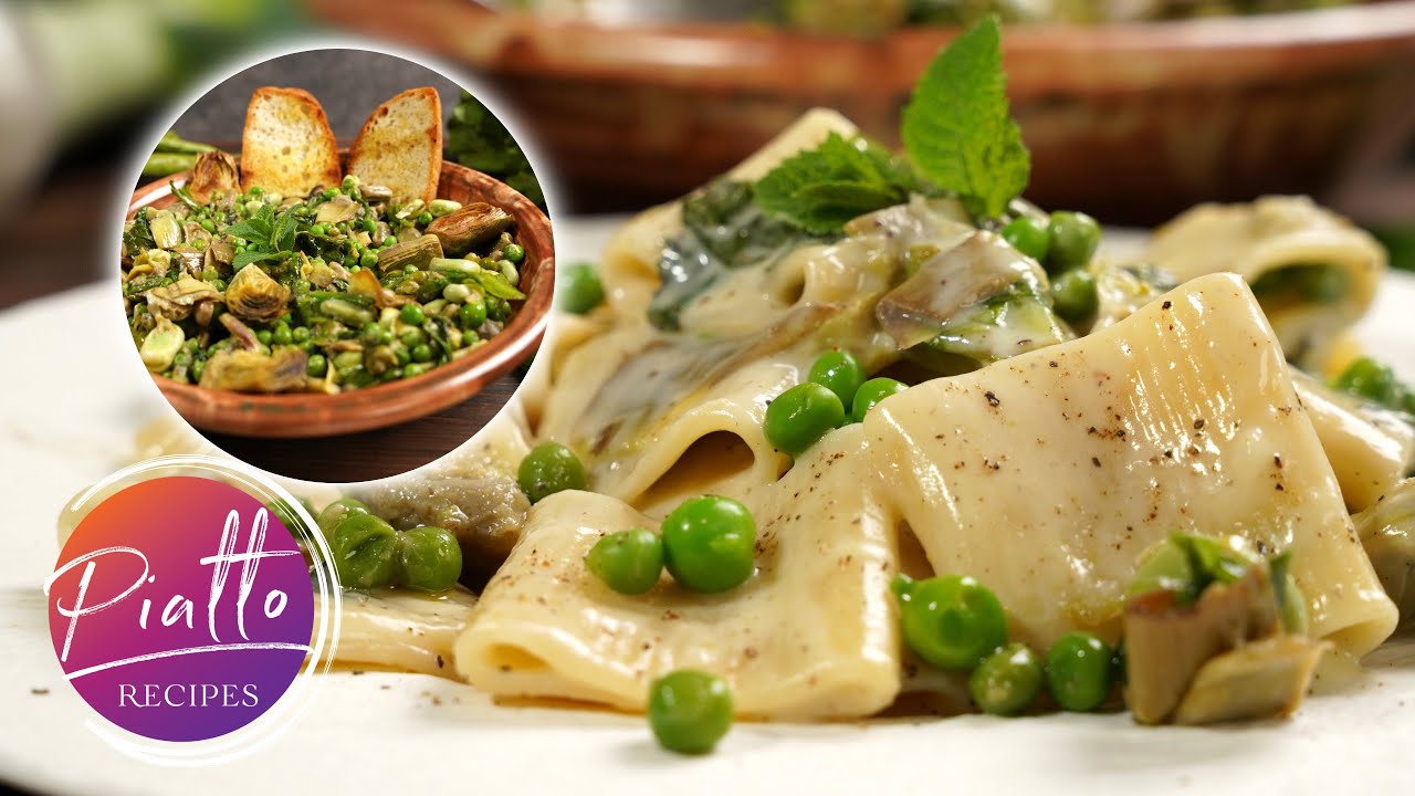 Italian Pasta with Artichokes, Peas, Onions and Fava Beans  | PIATTO RECIPES Italian Cooking Recipe