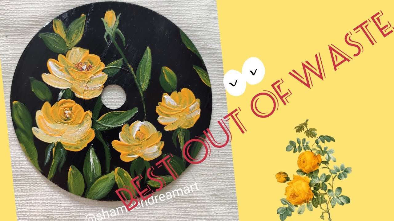 Best #DIY/ best out of #waste / #acrylic flowers #painting on #CD | shameendreamart