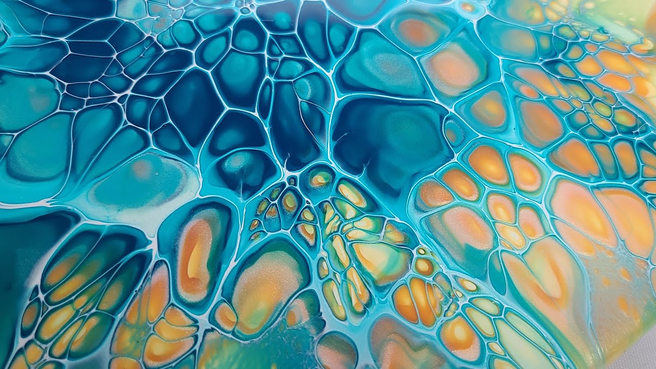 85. Teal, Turquoise, Azo Gold SheleeArt Bloom - Acrylic Pouring - Bloom Technique - Fluid Art