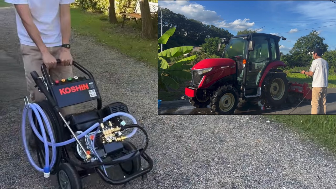 【工進 KOSHIN JCE-1710 エンジン高圧洗浄機】トラクターを洗ってみた！！　We tried washing a tractor with a high-pressure washer!