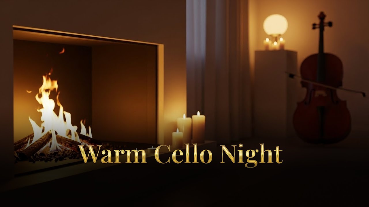 Warm Cello Ambient Music with Fireplace for Quiet Nights (Instrumental)