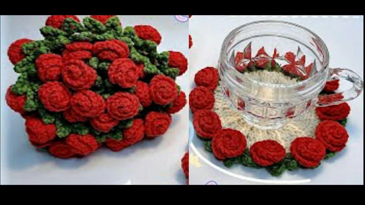يلا بينا نلحق الترند/#crochet كوستر على شكل بوكية ورد/مفرش الورود