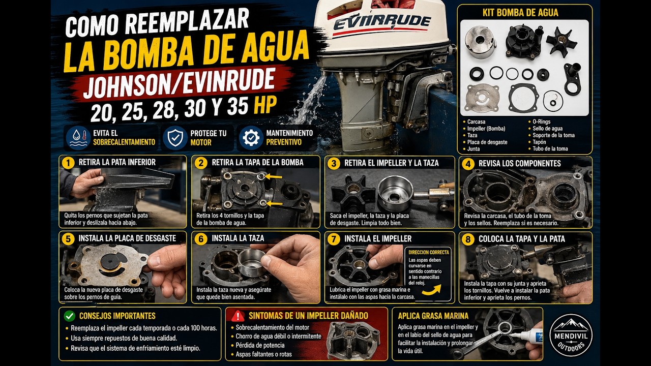 Como Cambiar La Bomba De Agua a Un Johnson/Evinrude 20,25,28,30 y 35 Hp.