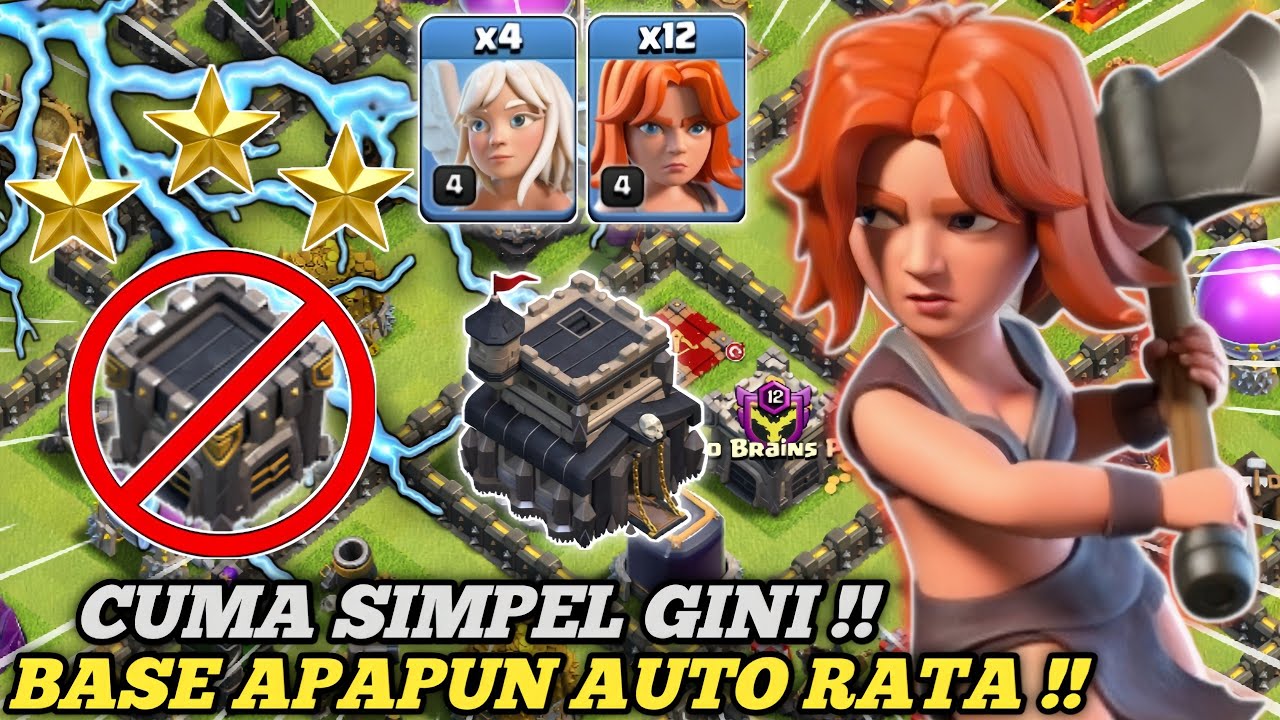 TANPA BANTUAN!! SEKALI GESEKAN AUTO REMUK!! TH9 QUEEN WALK+VALKYRIE HOG RIDER||Clash Of Clans