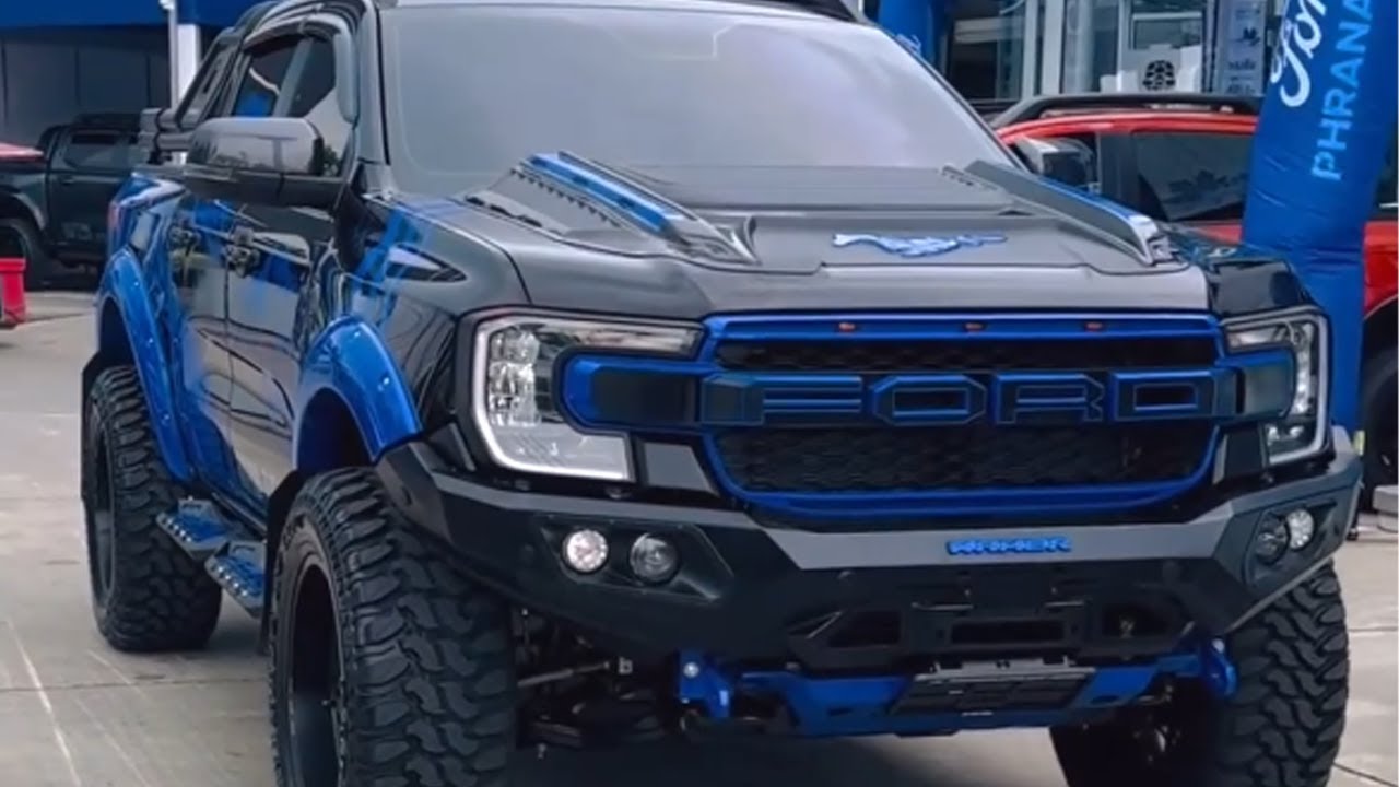 Very Handsome Ford Ranger Sport 4x4 Customized in Black Blue with a Full Steel Body Kit Thai Review