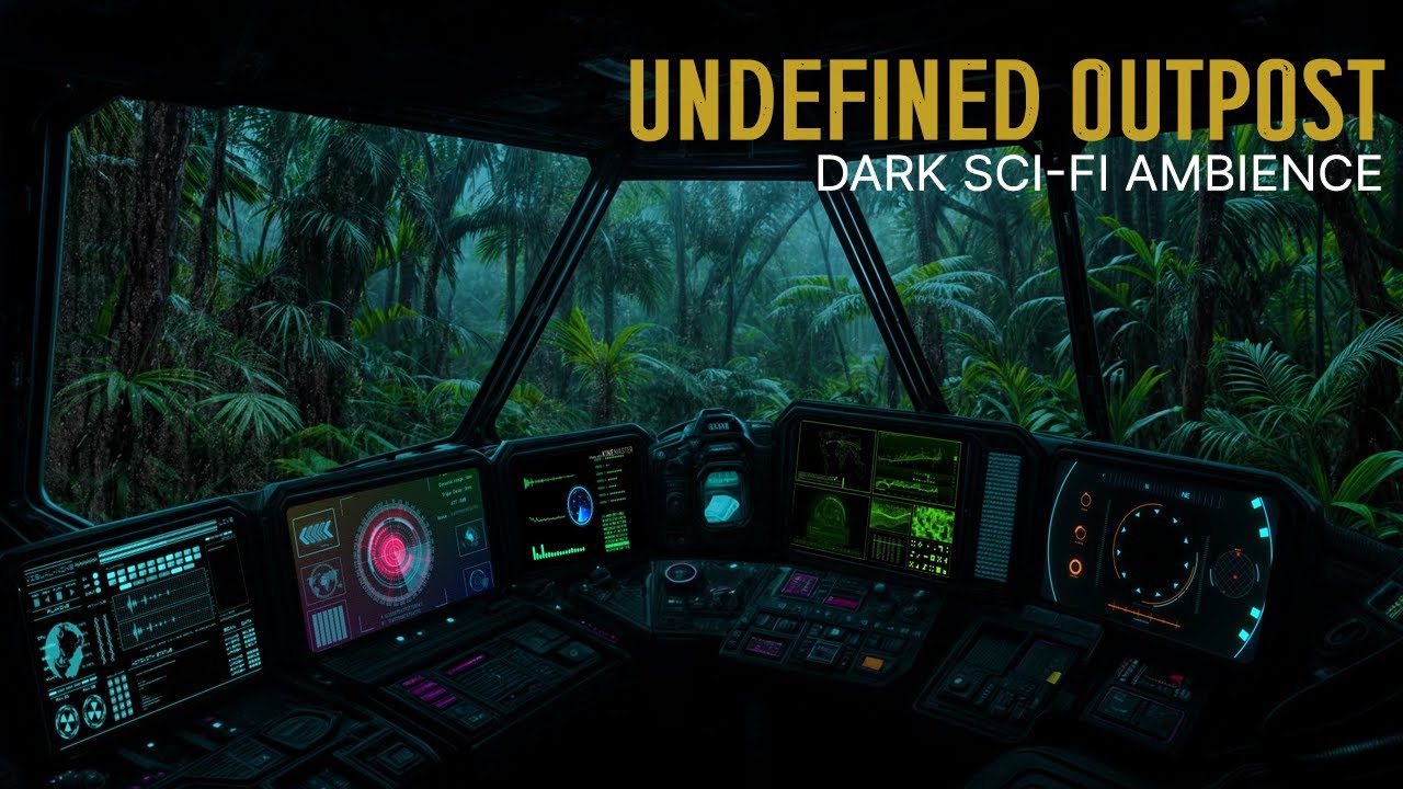 🛰️ 8h - No Ads | Dark Sci-Fi Rain Outpost Ambience in Jungle 🌧️⚡ | Deep Sleep, Focus & Relaxation 🌙🧠