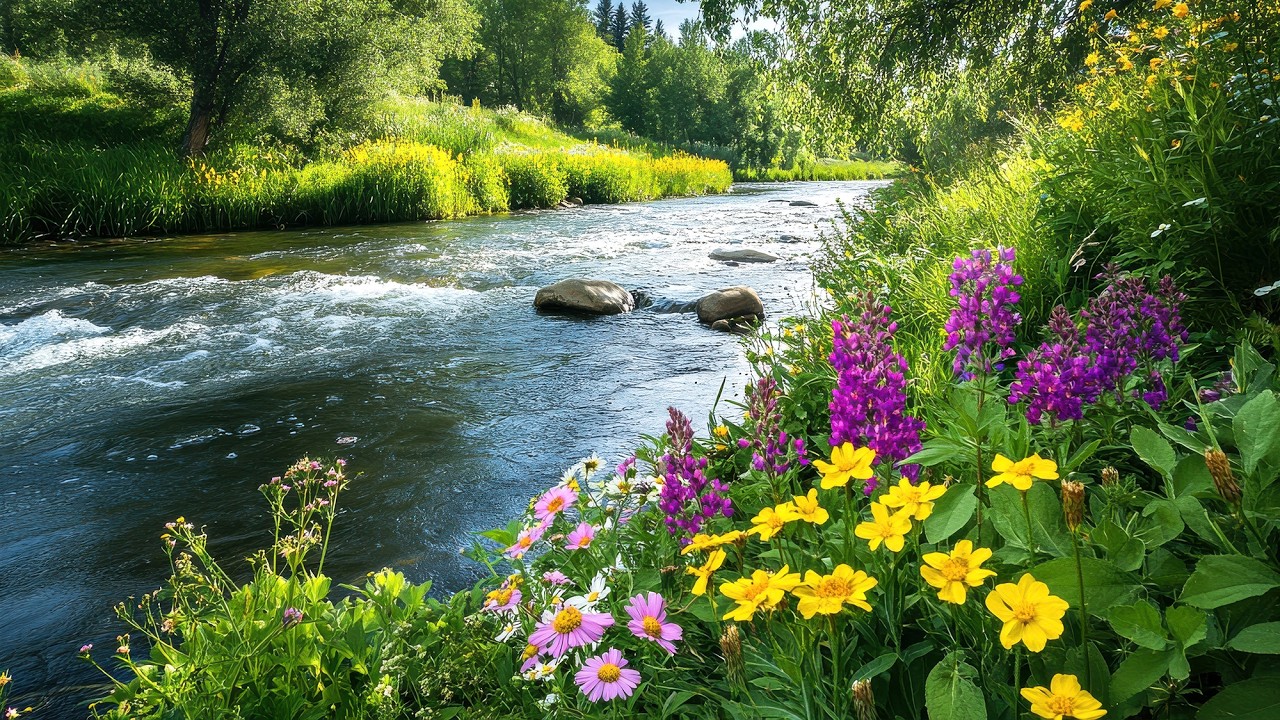 Gentle Forest Stream with Wildflowers in a Quiet Valley 🌿 Relaxing Music