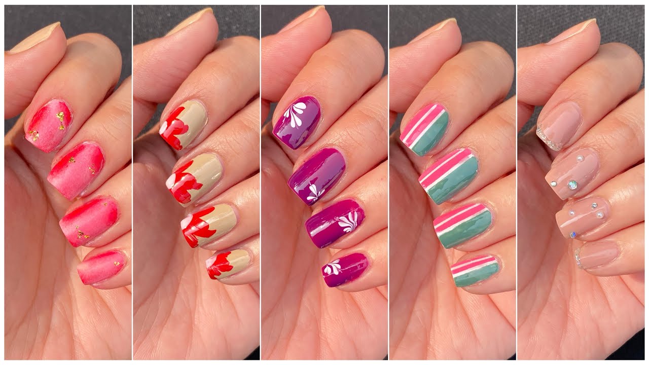 5 Easy and simple nail art designs for short nails || Nail art without tools