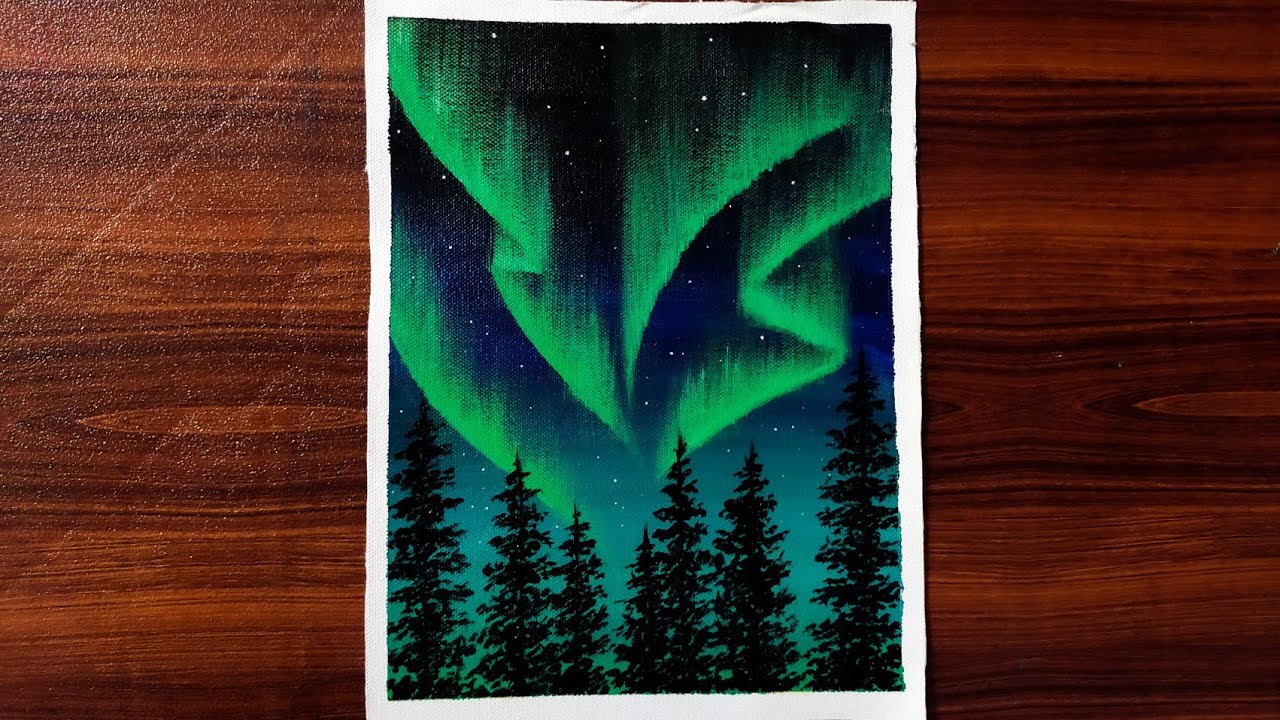 How to paint Northern lights | Simple acrylic painting for beginners | Aurora borealis