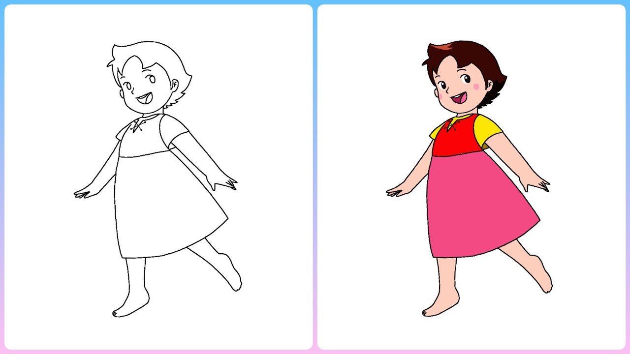 How to draw HEIDI girl from alps | Easy step by step drawing for kids | Little Champs Art