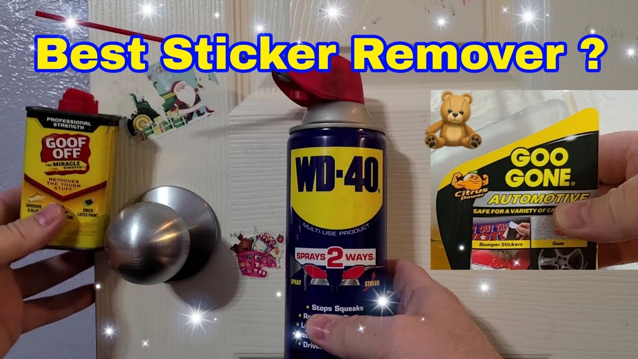 Goof Off, WD4O и Goo Gone. Лучший обзор из всех трёх, для удаления наклеек и жевательной резинки.