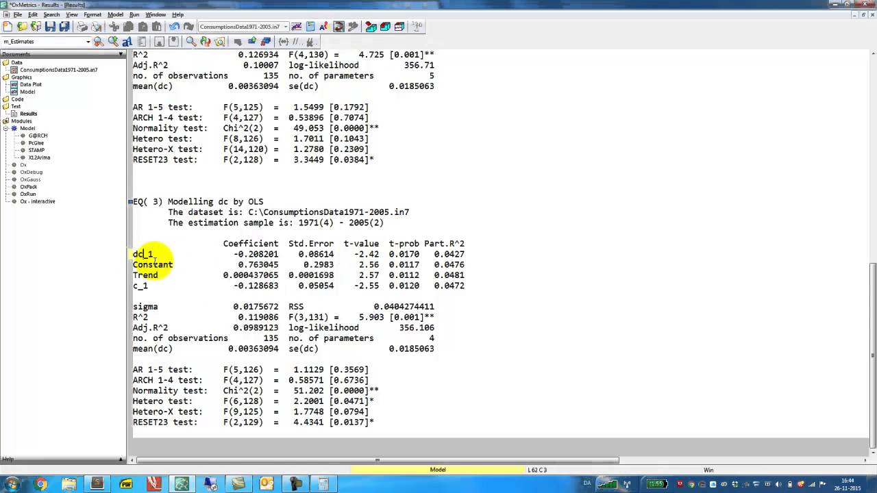 The Augmented Dickey-Fuller Unit-Root Test in OxMetrics