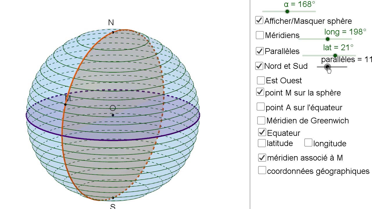 repérage sur une sphère (fichier geogebra dans description)