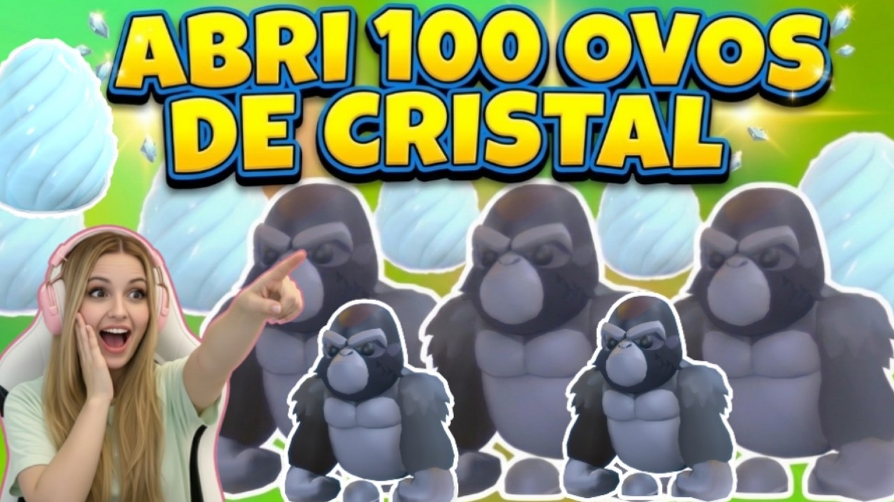 ABRINDO 100 OVOS DE CRISTAL ATÉ VIR NOVO PET LENDÁRIO GORILA DAS COSTAS PRATEADAS  adopt me roblox