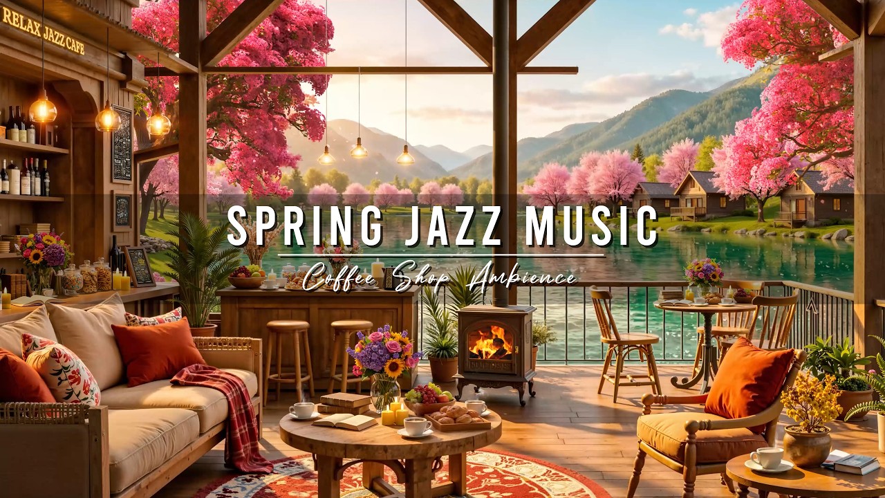Relaxing Jazz Instrumental Music 🌸 Cozy Spring Coffee Shop Ambience & Smooth Jazz Music for Studying
