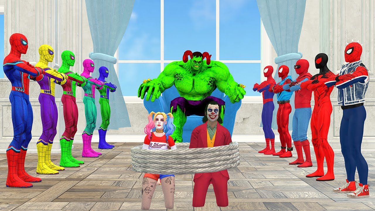 Siêu nhân nhện🕷️ Spider Man vs Squid game horse racing challenge Attack Bad Guys Hulk Shark Spider