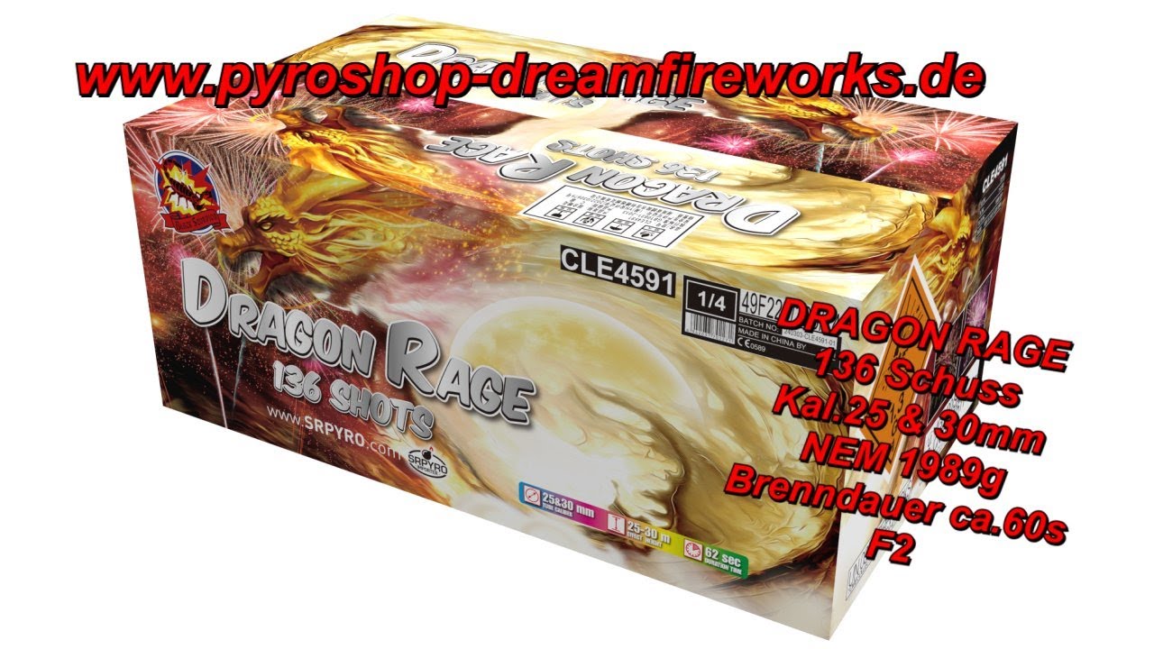 CLE4591 Dragon´s Rage 136 shots 25 - 30 mm - SRPYRO www.pyroshop-dreamfireworks.de.. ABO da lassen