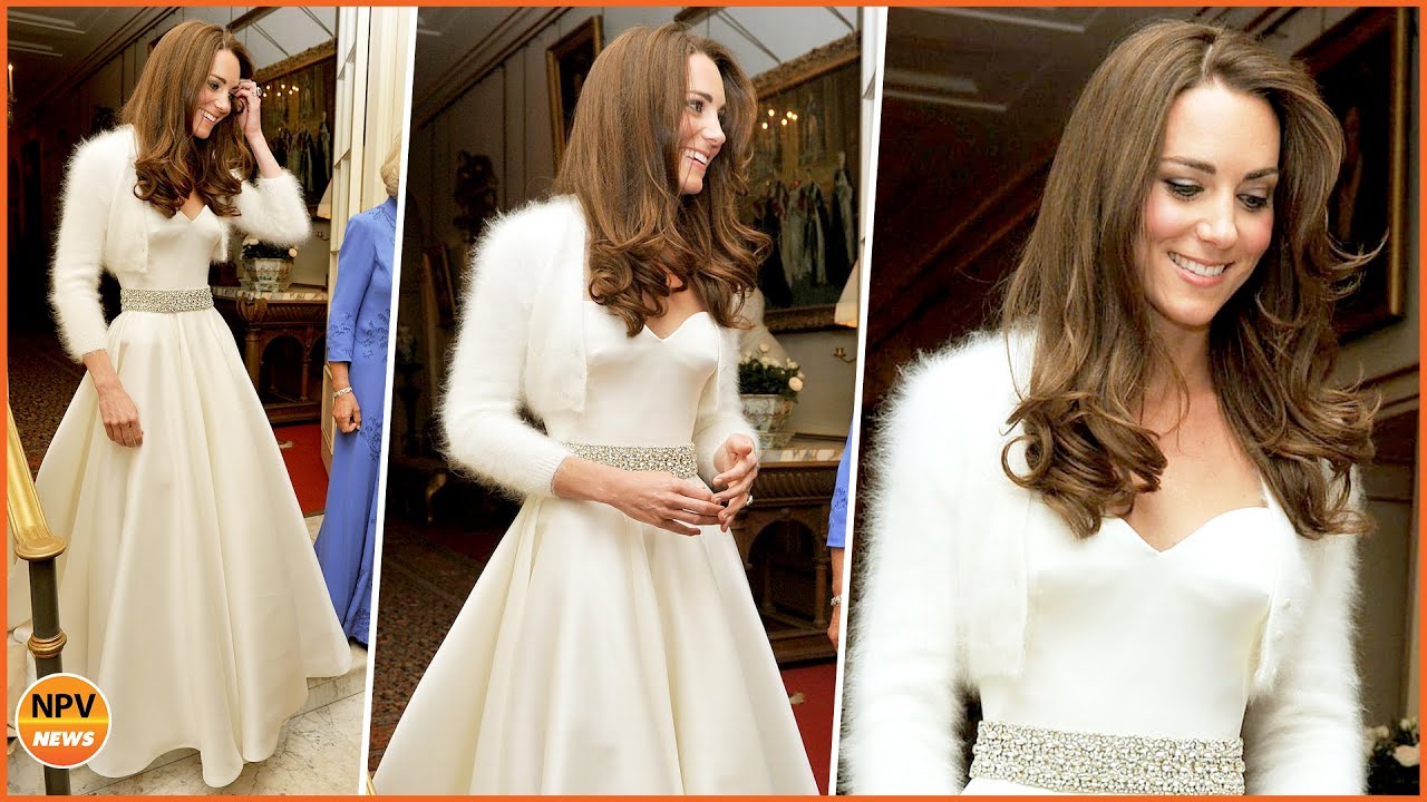 Kate Middleton Stunning In Second Wedding Dress With The White Color Floor Length Ivory Satin