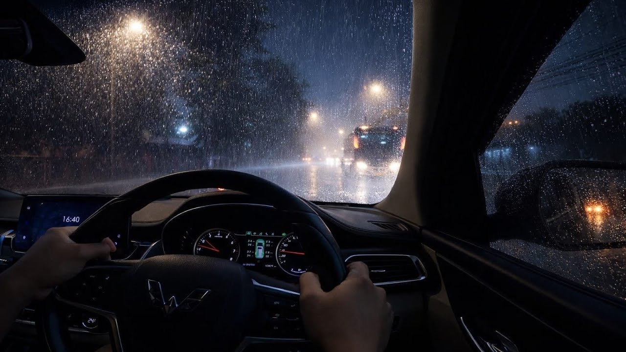 Driving in heavy rain at night -  relaxation to relieve stress, sleep instantly (NO ADS) 😴