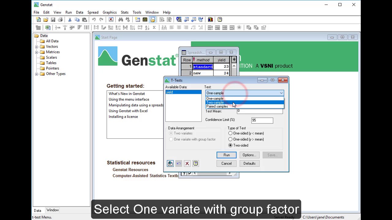 t-test in Genstat 18th edition